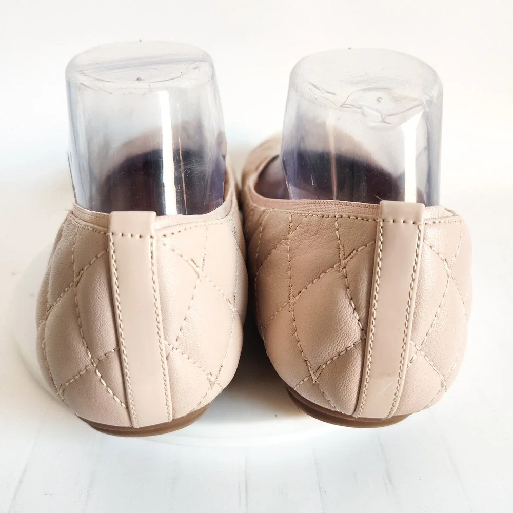 Vionic Ballet Flats Size 8 Desiree Beige Quilted Leather Patent Cap Toe‎ Comfort
